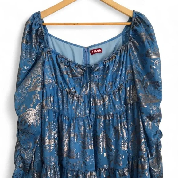 Staud Blue and Silver Long-sleeve Babydoll Dress - Picture 2 of 7
